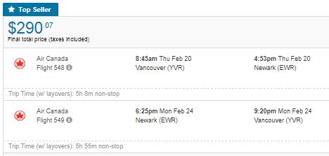 Vancouver to New York City - $290 to 